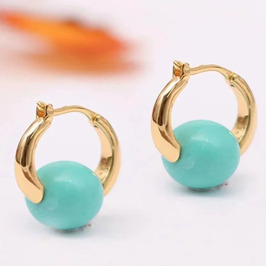 charm new in ethnic style Simple light green round beads earrings for women with light luxury turquoise earings hoop jewelry