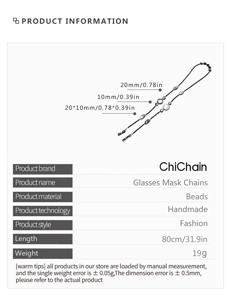 Fashion Reading Glasses Chain for Women Shell Beads Sunglasses Cords Beaded Eyeglass Lanyard Hold Straps Black Mask Rope