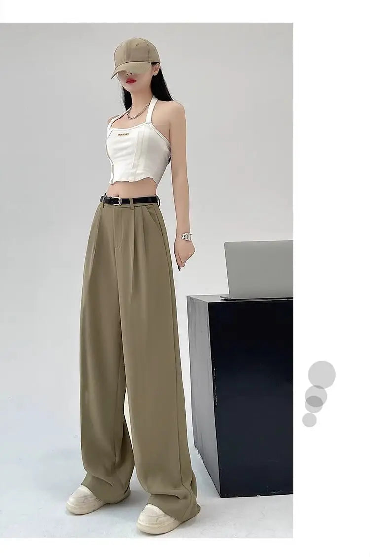 2025 New Women's Pants Casual Temperament High Waist Loose Straight Trousers Gift Belt Fashion Versatile Wide Leg Pants Women
