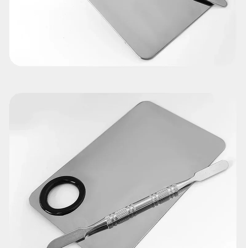 Makeup Mixing Palette Upgrad Stainless Steel Metal Mixing Tray with Spatula Artist Tool for Mixing Foundation Nail-Art