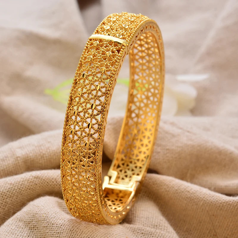 Luxury Vintage Gold Plated Bangles For Women Girls  Arabia Bridal Wedding Jewelry Gifts