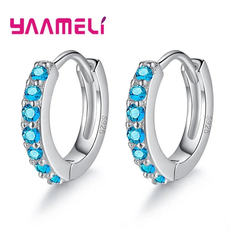 Earrings for Women Girls Simple Crystal Loop Hoop 925 Sterling Silver Stamped Jewelry Hot Sale Wedding Engagement Accessory