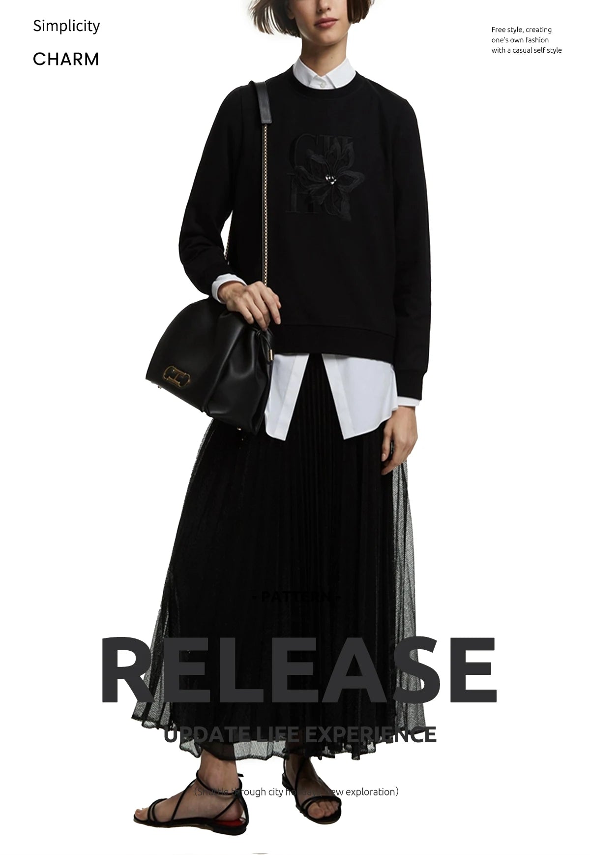 CHCH Women's Hoodie New Black Round Neck Embroidered Women's Top