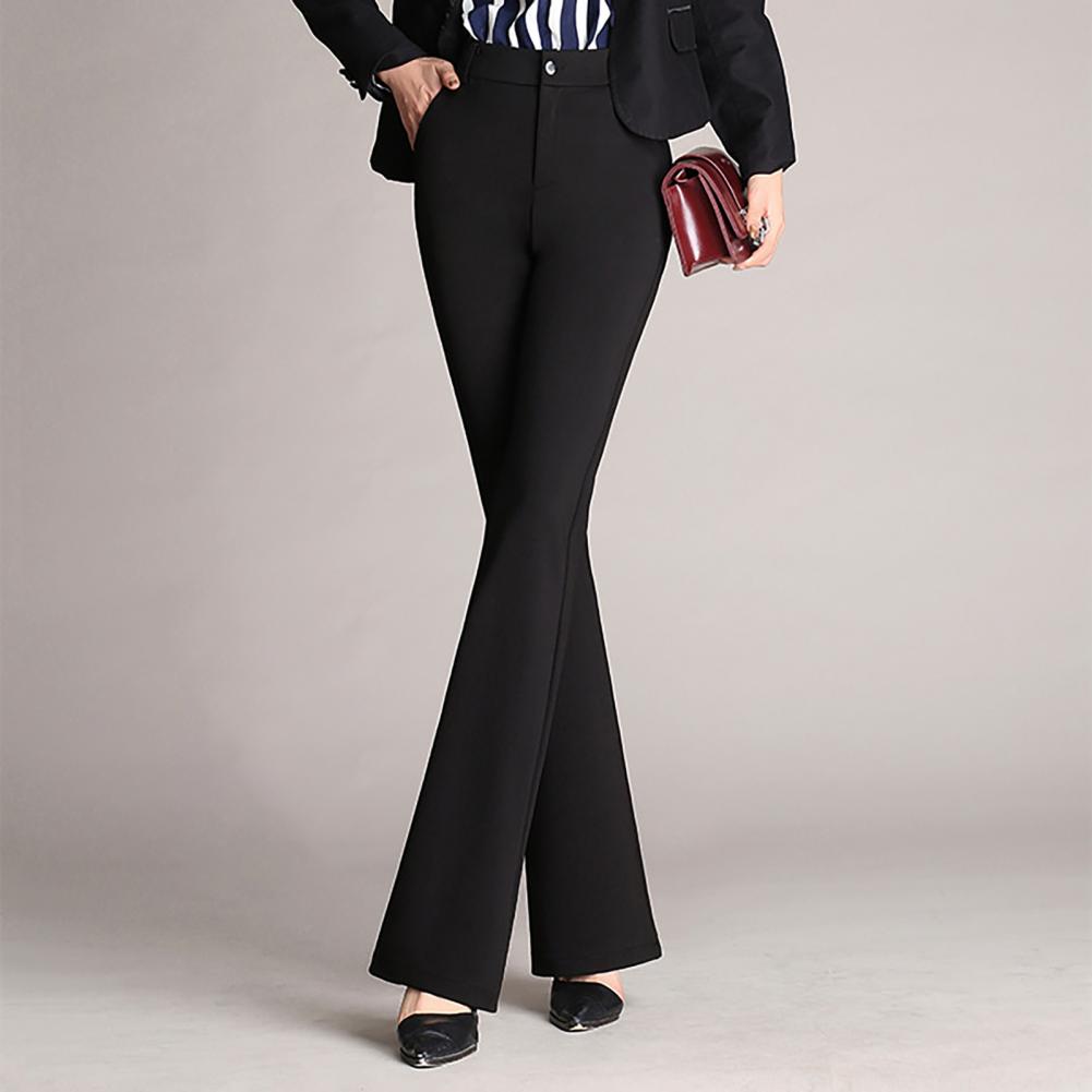 Women Trouser Flared Style High Waist Solid Colors Elastic Formal Long Stretch Office Lady Trouser for Office