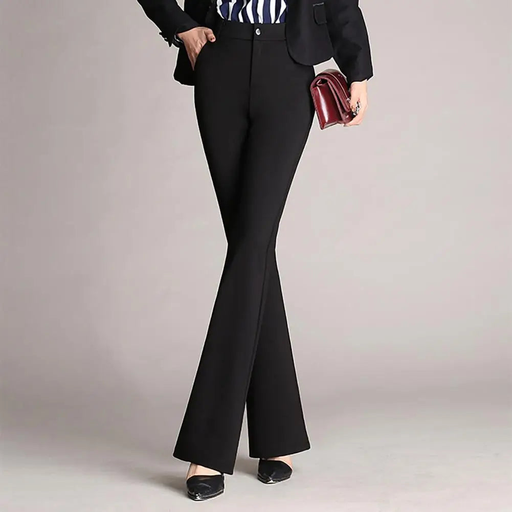 Women Trouser Flared Style High Waist Solid Colors Elastic Formal Long Stretch Office Lady Trouser for Office