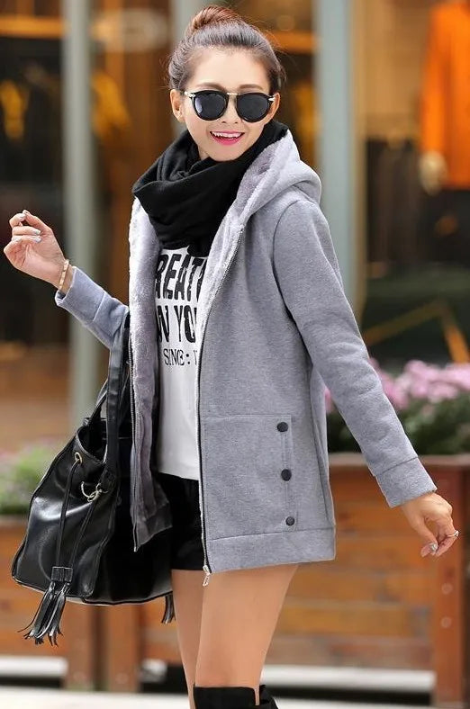 Women Hoodies Sweatshirt Casual Coat Large Size Ladies Velvet Thickening Warm Hooded Zipper Jacket Cardigan Jacket For Female