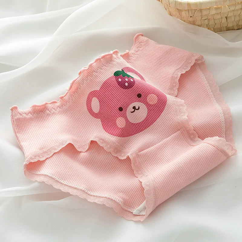 Women's Underwear Briefs Female Cartoon Strawberry Bear Cotton Panties Underpants Low Waist Pantys Ladies Breathable Lingerie
