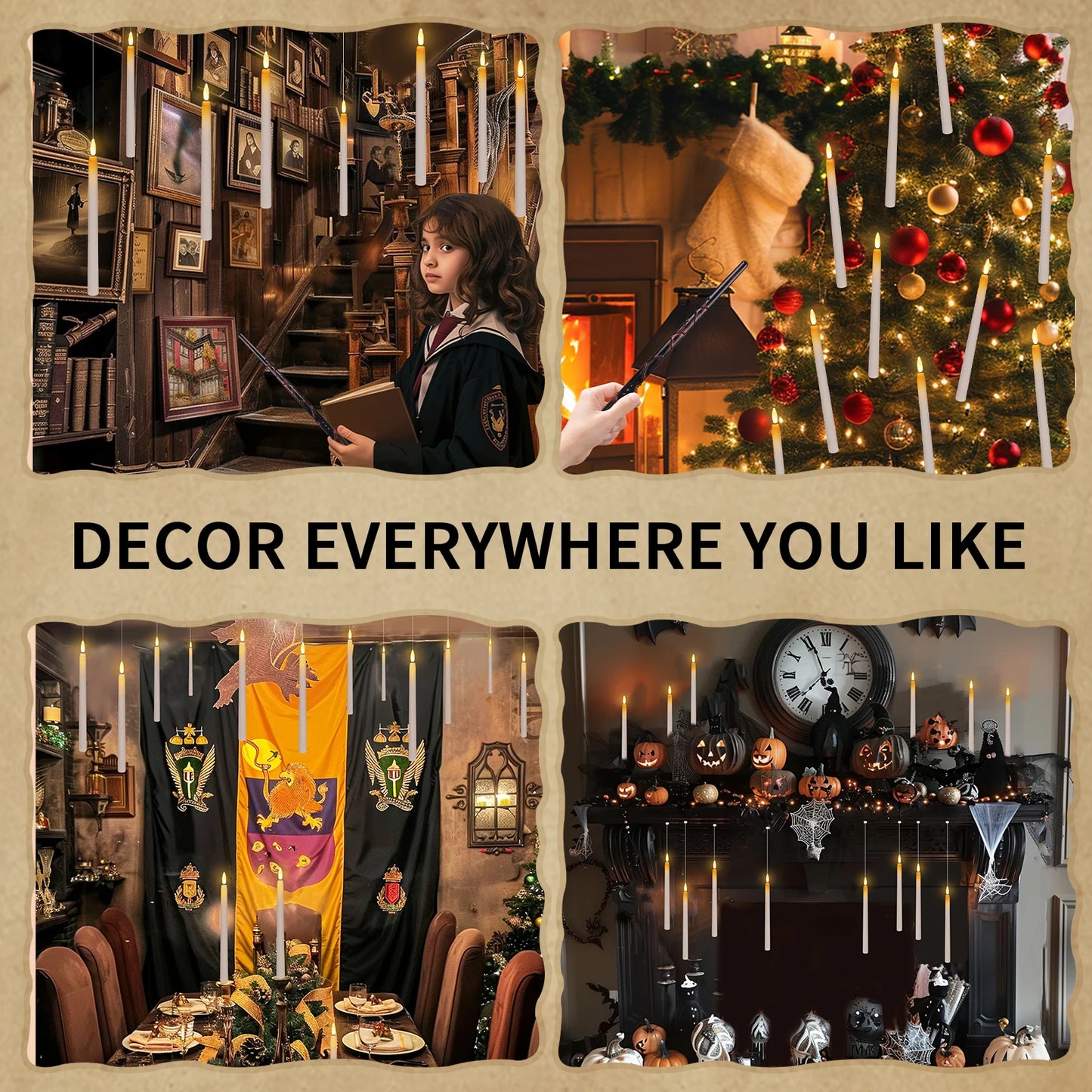 Floating Candles with Magic Wand Remote Control Flickering Warm Light Flameless Taper Candle for Christmas/Wedding/Party Home