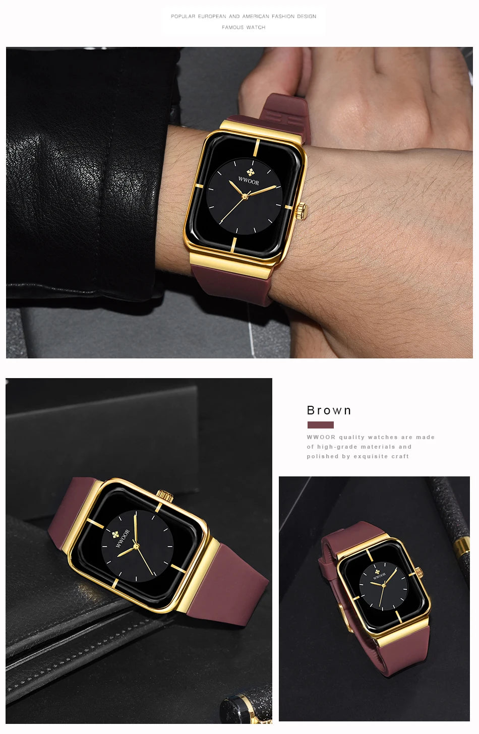 WWOOR  Men's Watches Top Brand Luxury Watch For Men Gold Fashion Stainless Steel Waterproof Quartz Wristwatch  Relogio Masculino