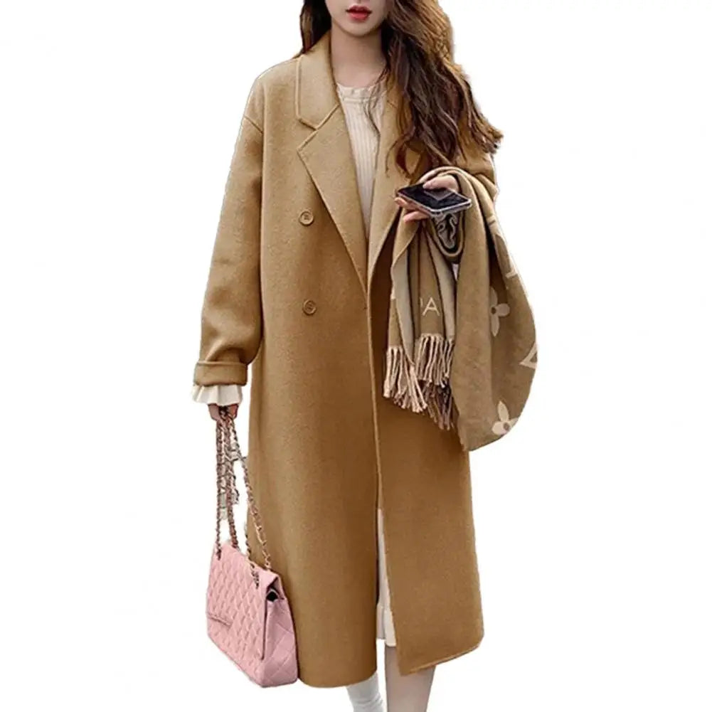 Women Woolen Coat Double-Breasted Autumn Winter New Fashion Loose Long Trench Coat Retro Loose Female Overcoat Ladies Windbreak