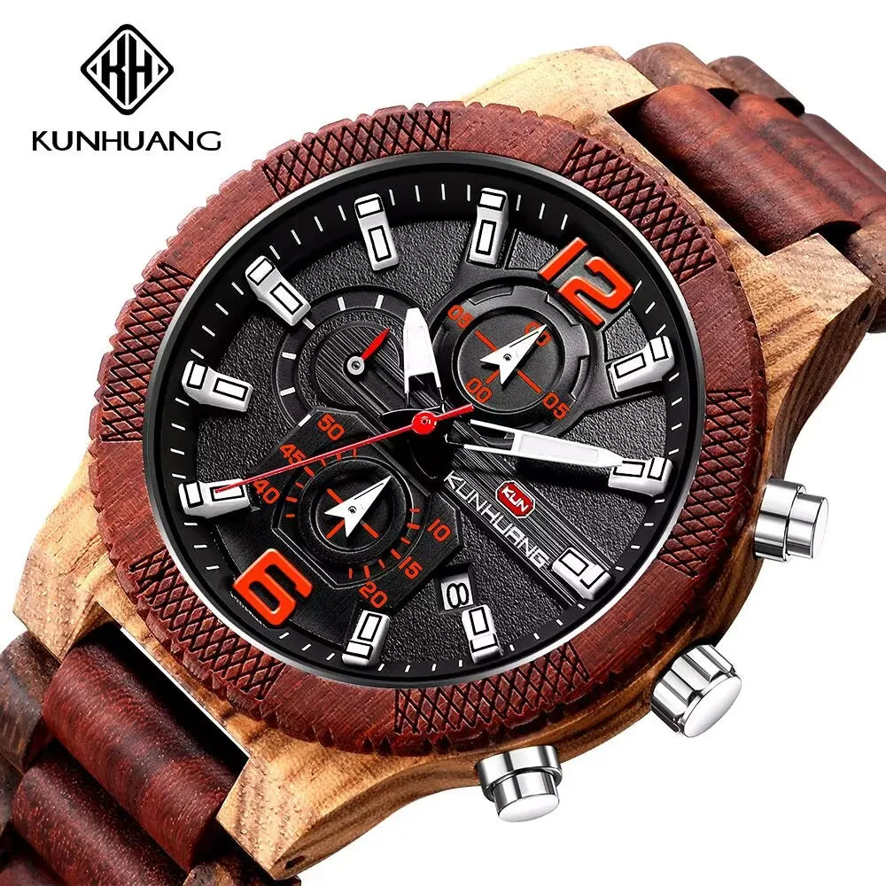 Men's Wood Watches Luxury Luminous Multi-function Wooden Watch Men's Quartz Retro Watch Men Fashion Sport Timepieces Relogio