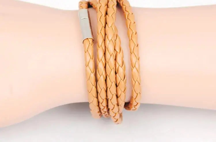 New Men Leather Bracelets for Women Simple Multilayer Handmake Bangles  Black White Bracelets Female Jewelry Gift