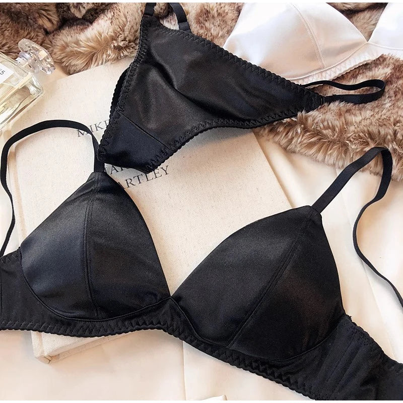 Women Sexy Underwear Triangular Cup Bra Set Small Chest Top Support Bra Comfortable Push Up Bra Breathable Seamless Underwear