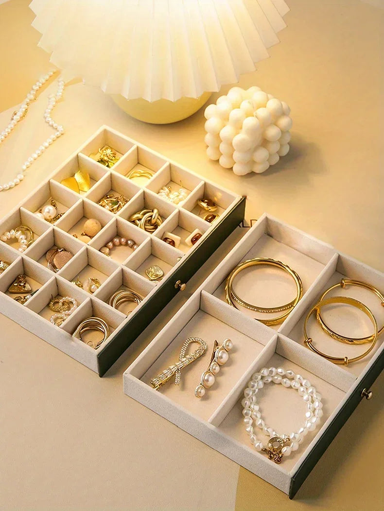 Jewelry storage box, high-end exquisite necklace earrings, gold jewelry box, large capacity multi-layer jewelry box