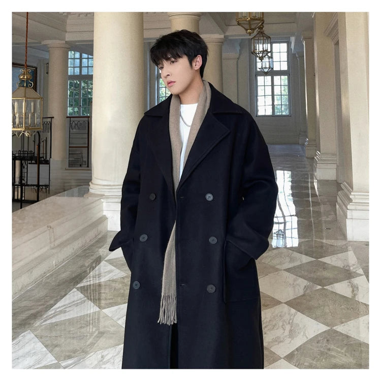 Long Coats for Men Woolen Jackets 2024 Winter Thicken Coat Trench Coats Korean Vintage Loose Heavy Jackets Men Leisure Overcoat