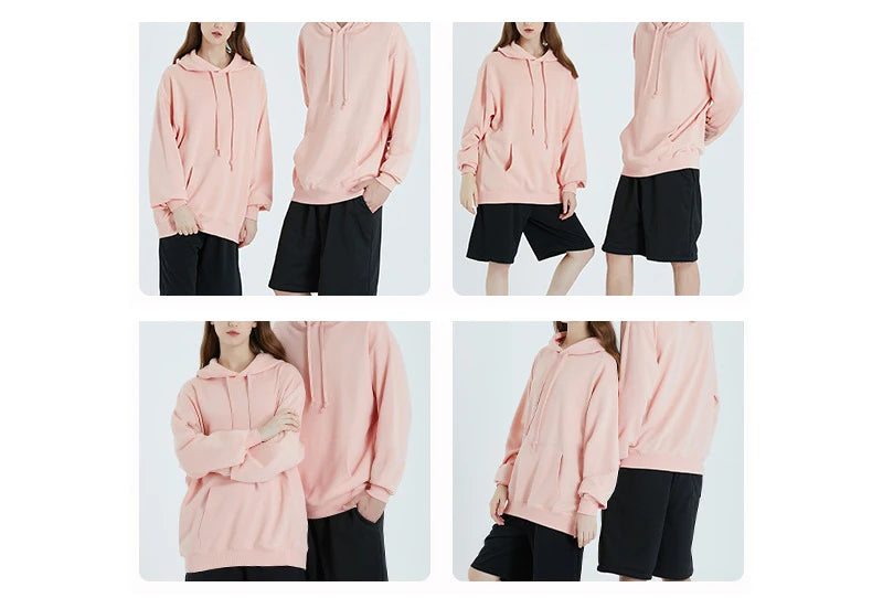 Solid Oversize Hoodies For Women Pocket Casual Loose Hooded Sweatshirt Woman Autumn Cotton Terry Hoodies Women Oversize Pullover