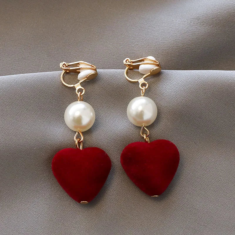 Korean Style Clip on Earrings No Pierced Earrings Women's Party Birthday Fashion Flower Heart Cute Cuff Earrings Ear Clip Gift