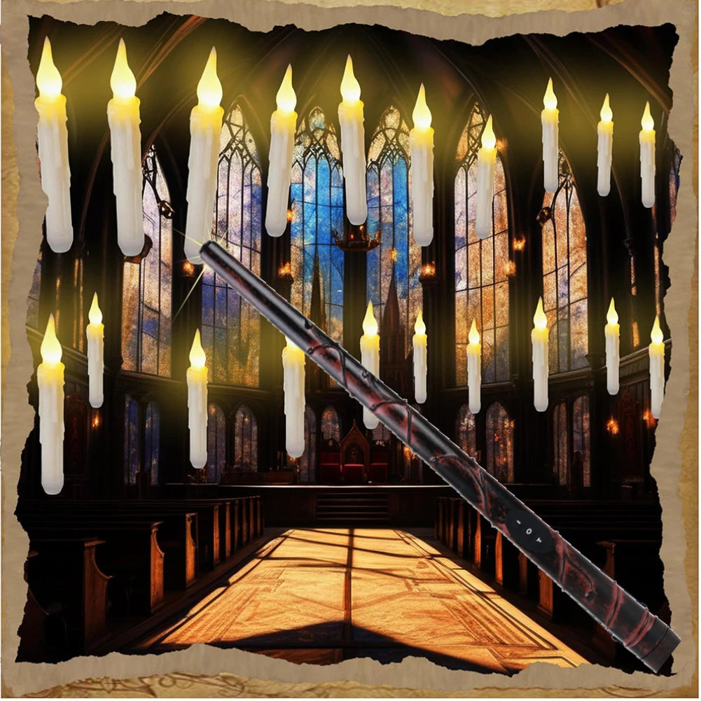 Floating Candles with Magic Wand Remote Control Flickering Warm Light Flameless Taper Candle for Christmas/Wedding/Party Home