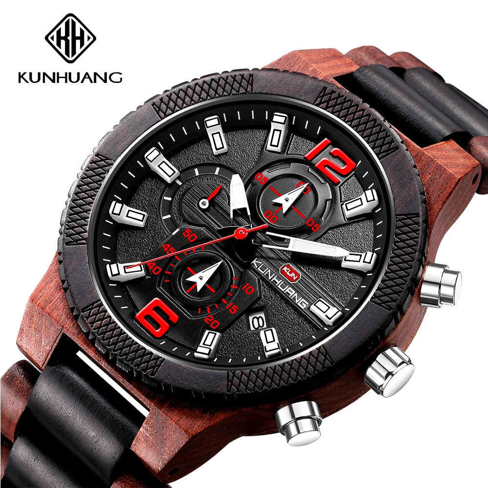 Men's Wood Watches Luxury Luminous Multi-function Wooden Watch Men's Quartz Retro Watch Men Fashion Sport Timepieces Relogio