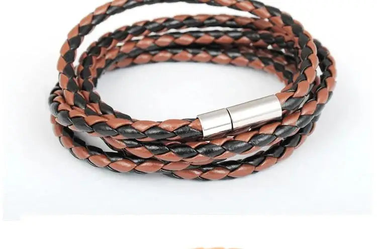 New Men Leather Bracelets for Women Simple Multilayer Handmake Bangles  Black White Bracelets Female Jewelry Gift