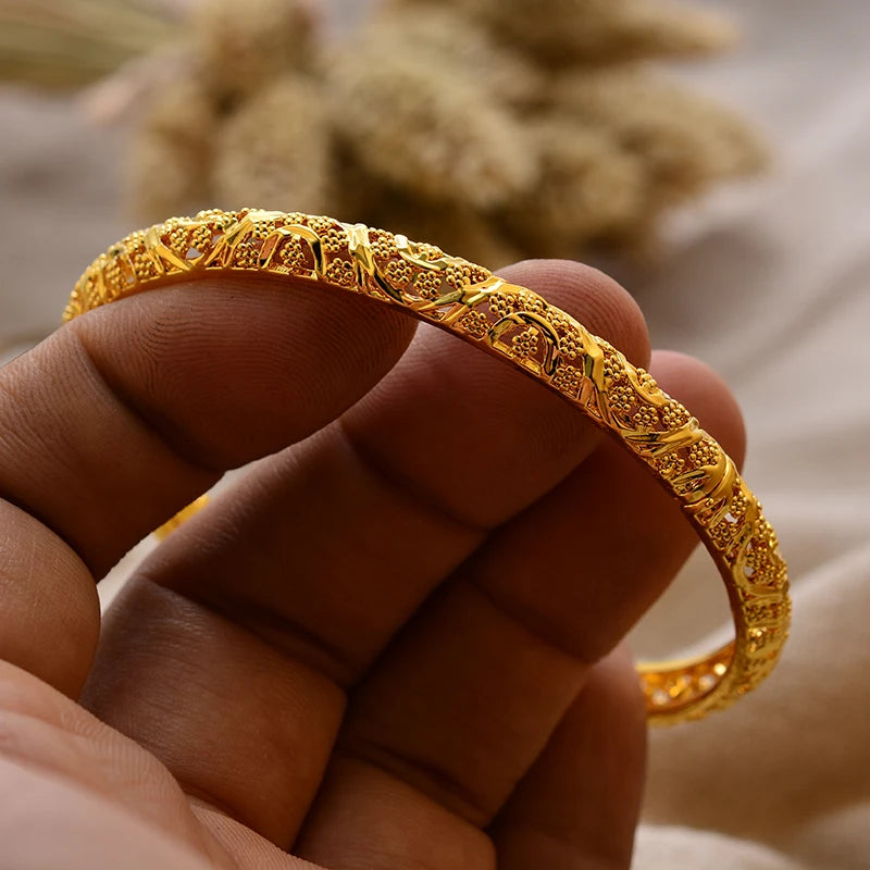 Luxury Vintage Gold Plated Bangles For Women Girls  Arabia Bridal Wedding Jewelry Gifts