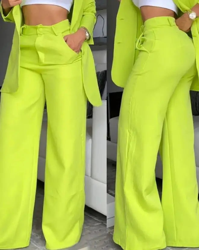 Women's Urban Suits 2025 Spring/Summer Latest Elegant Notched Collar Blazer Long sleeved Coat&Pocket Design Button Pants Set