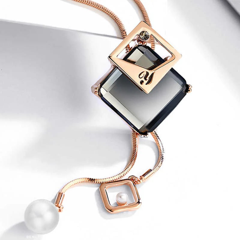 Long Necklaces & Pendants Fashion Geometric Crystal Statement Necklace For Women Collier Femme Pearl Choker Jewelry 2022