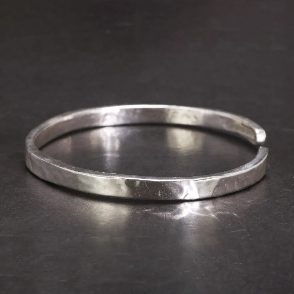 Real 925 Sterling Silver Hammered Cuff Bangles for Men and Women Handmade Polished Fine Jewelry