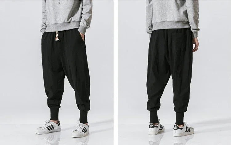 Men Harem Pants Streetwear Cotton Linen Joggers New Baggy Hip Hop Fashion Pants Casual Solid Trousers Male Trendy Sweatpants