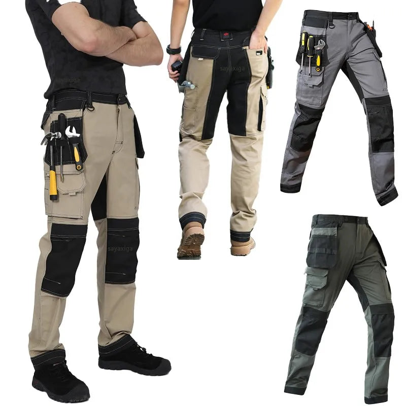 Work Trousers With Knee Pads For Men Cargo Pants Men Workwear Multi-pocket Outdoor Hiking Joggers Pants Functional Pockets Pants
