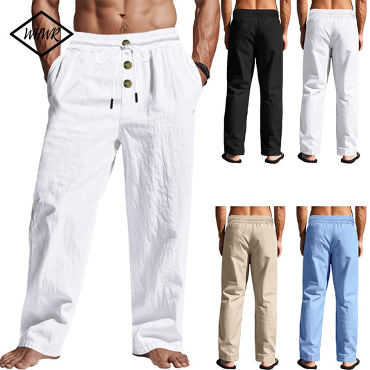 Men's Casual Trousers 2025 Spring/Summer New Man Large Size white Straight trousers Solid Beach black Fitness Pants S-XXXL