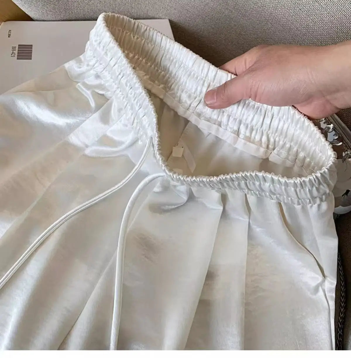 2025 Women's Loose Casual Trousers Summer New Lightweight Satin High Waist Wide Leg Pants Vintage All-match Straight Pants Femme