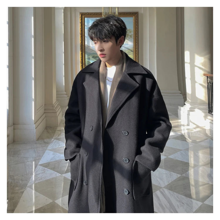 Long Coats for Men Woolen Jackets 2024 Winter Thicken Coat Trench Coats Korean Vintage Loose Heavy Jackets Men Leisure Overcoat