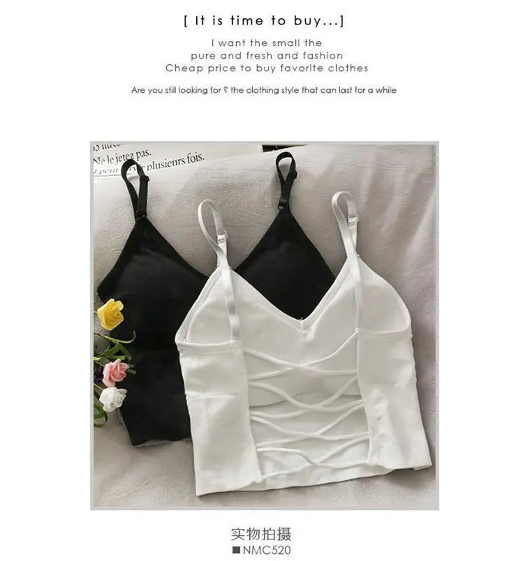 Womens Tops Sexy Tank Top Women Built In Bra Solid Color Camis for Women Crop Top Off Shoulder Sleeveless Camisole 2022 New