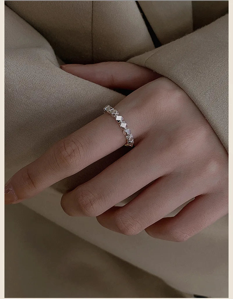 925 Sterling Silver Geometric Rings for Women Wedding Trendy Jewelry Large Adjustable Rings Anillos