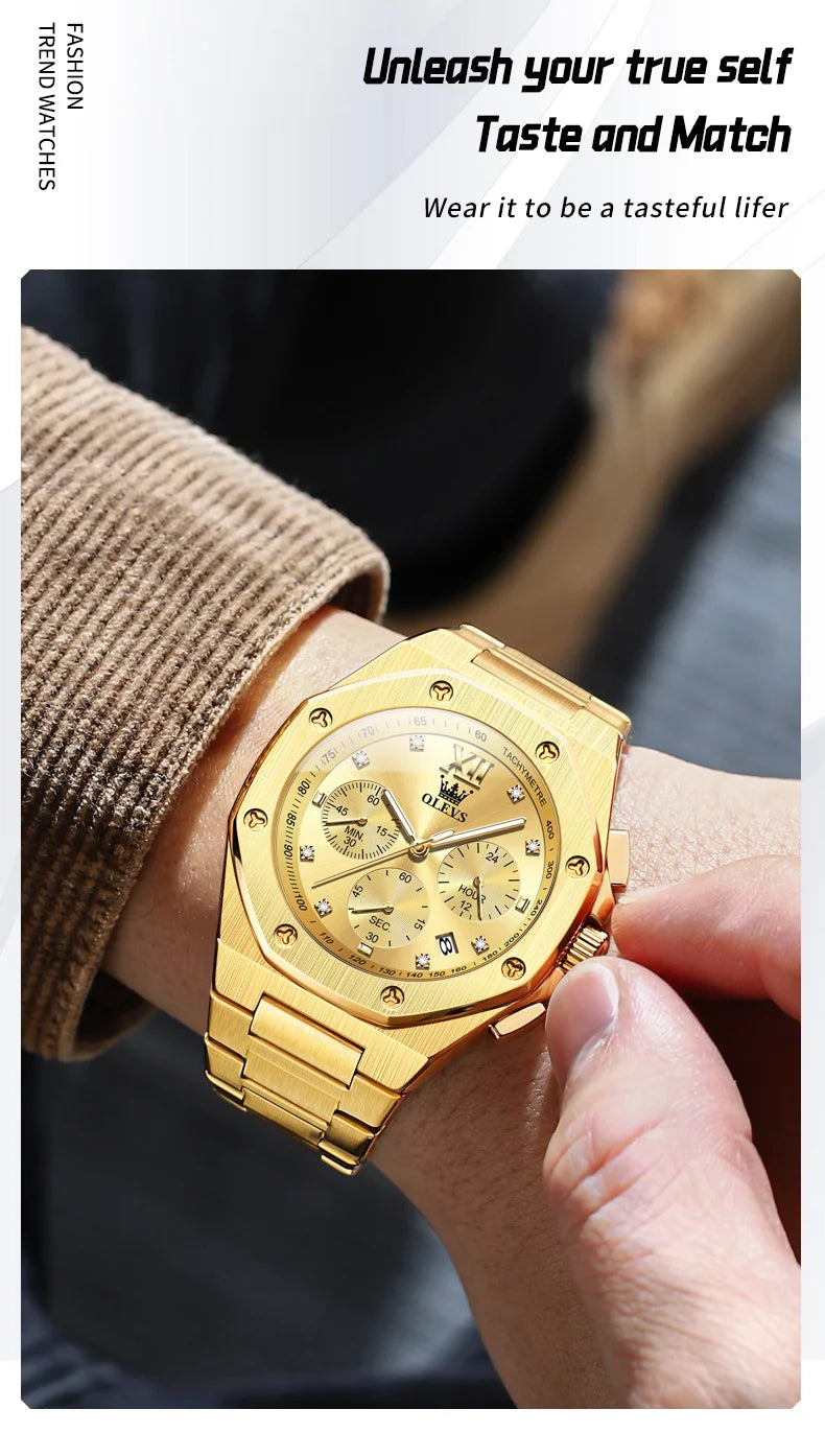 Watches for Men Top Luxury Brand OLEVS Quartz Men’s Watch Sport Waterproof Gold Wrist Watches Chronograph Date Relogio Masculino