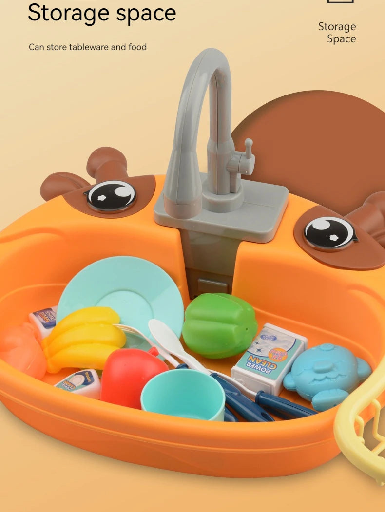 Children Play House Simulated Kitchen Dishwasher Sink Hand Basin Electric Circulating Water Kitchen Set Boy Girl Idea Kids Toys