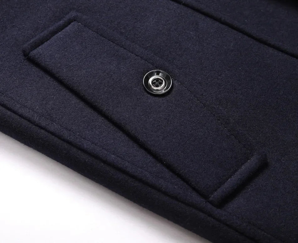 Men's Woolen Coats Fashion Thicken Mid Length Trench Turn Down Collar Warm Outerwear Business Casual Wool Coat