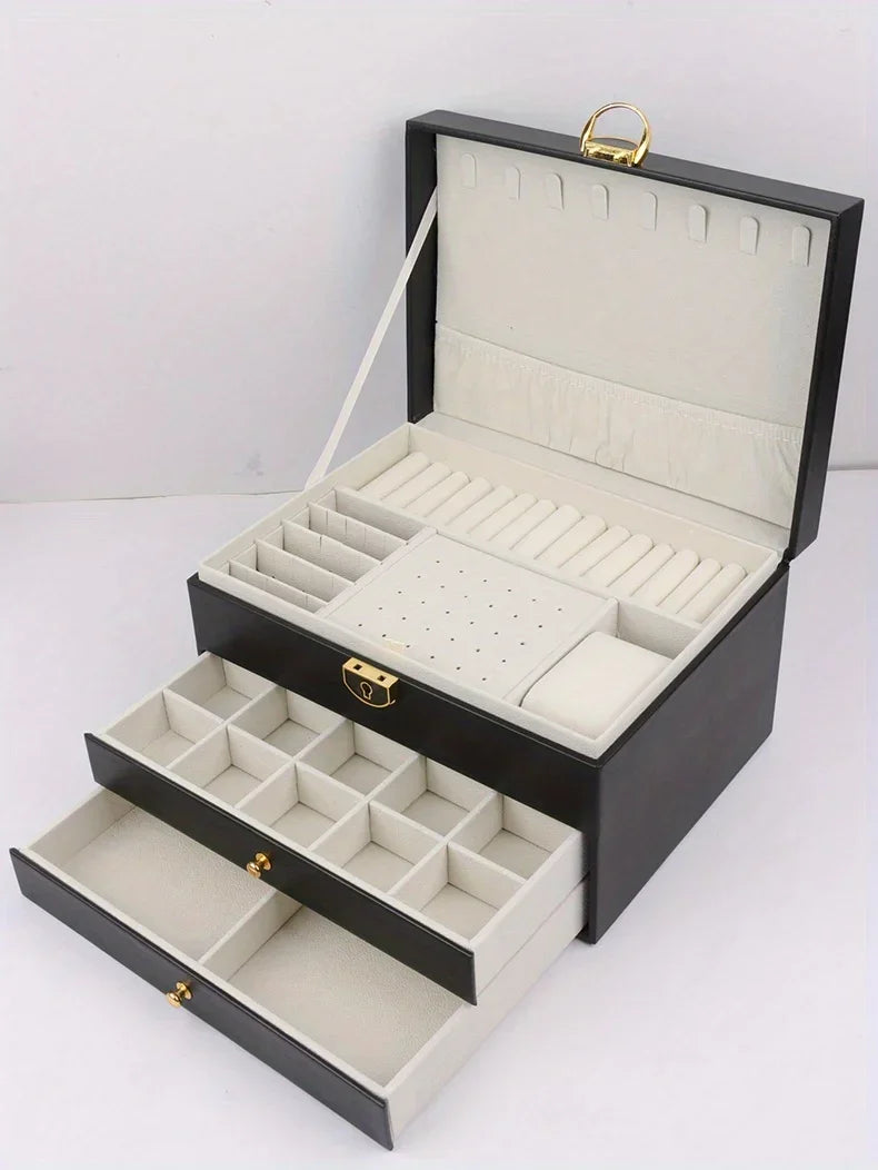 Jewelry storage box, high-end exquisite necklace earrings, gold jewelry box, large capacity multi-layer jewelry box